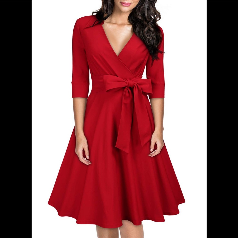 Red dress with a tie yourself lace